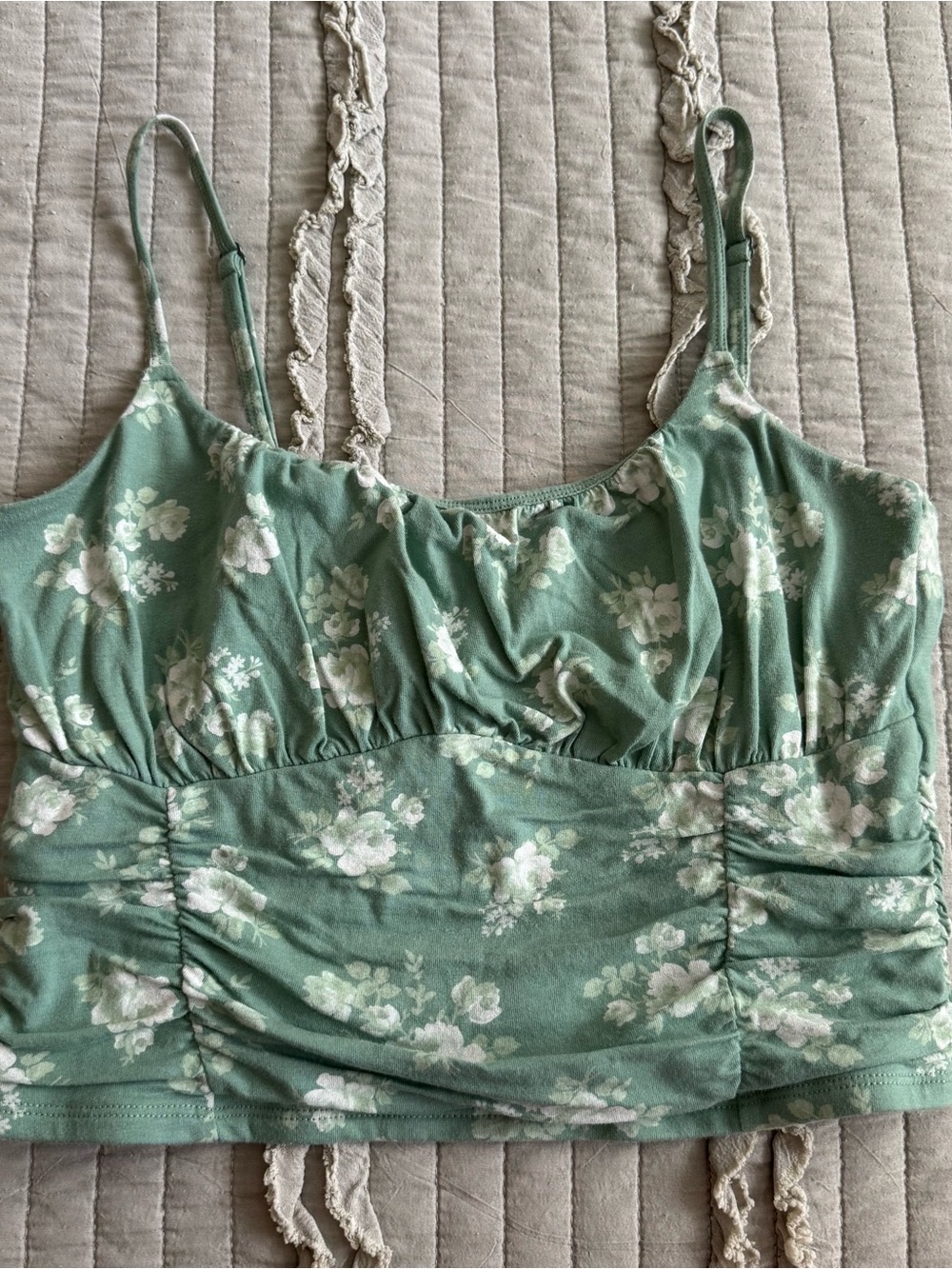 Hollister Floral Ruched Cami Top in Sage Green